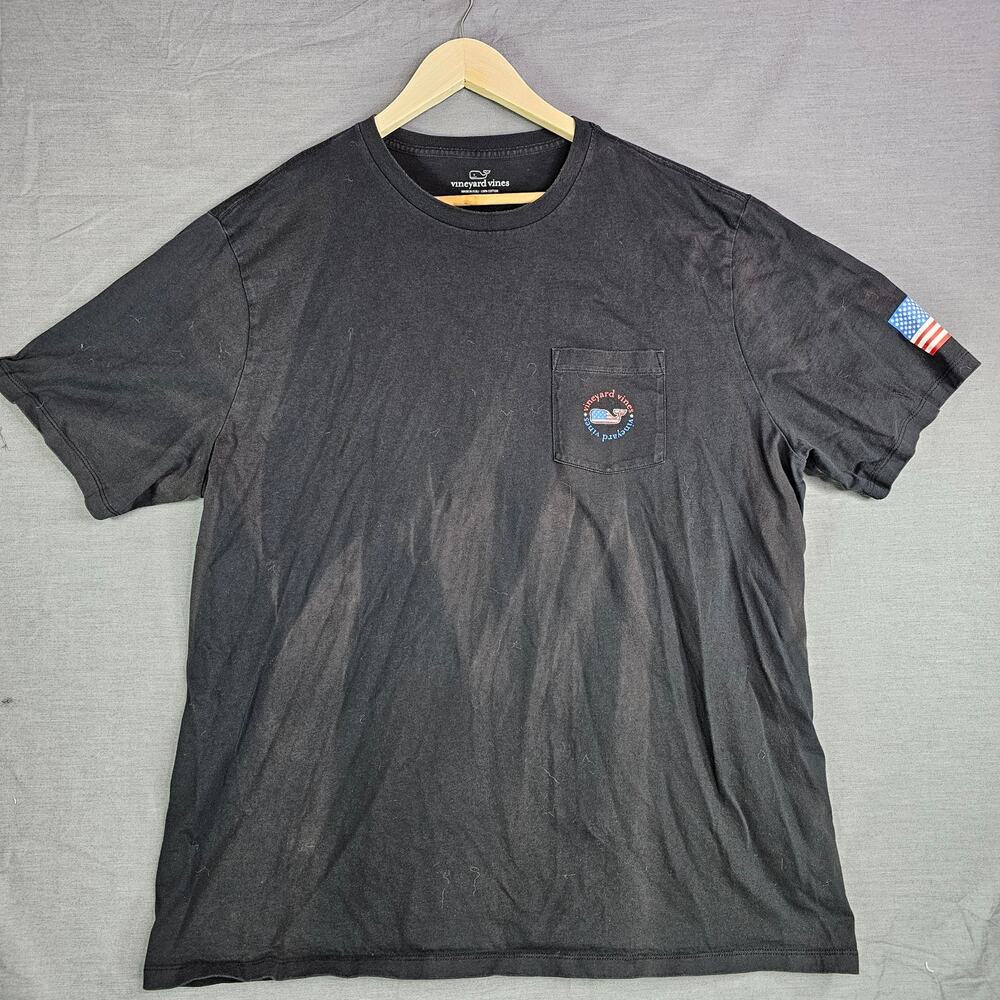 Vineyard Vines Short Sleeve Tee Black w/American Flag Men's Size 2XL